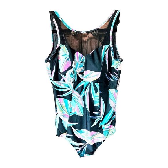 TORRID Plus Size Wireless Mesh High Neck Leaf design One Piece Swimsuit 1X - Picture 2 of 16